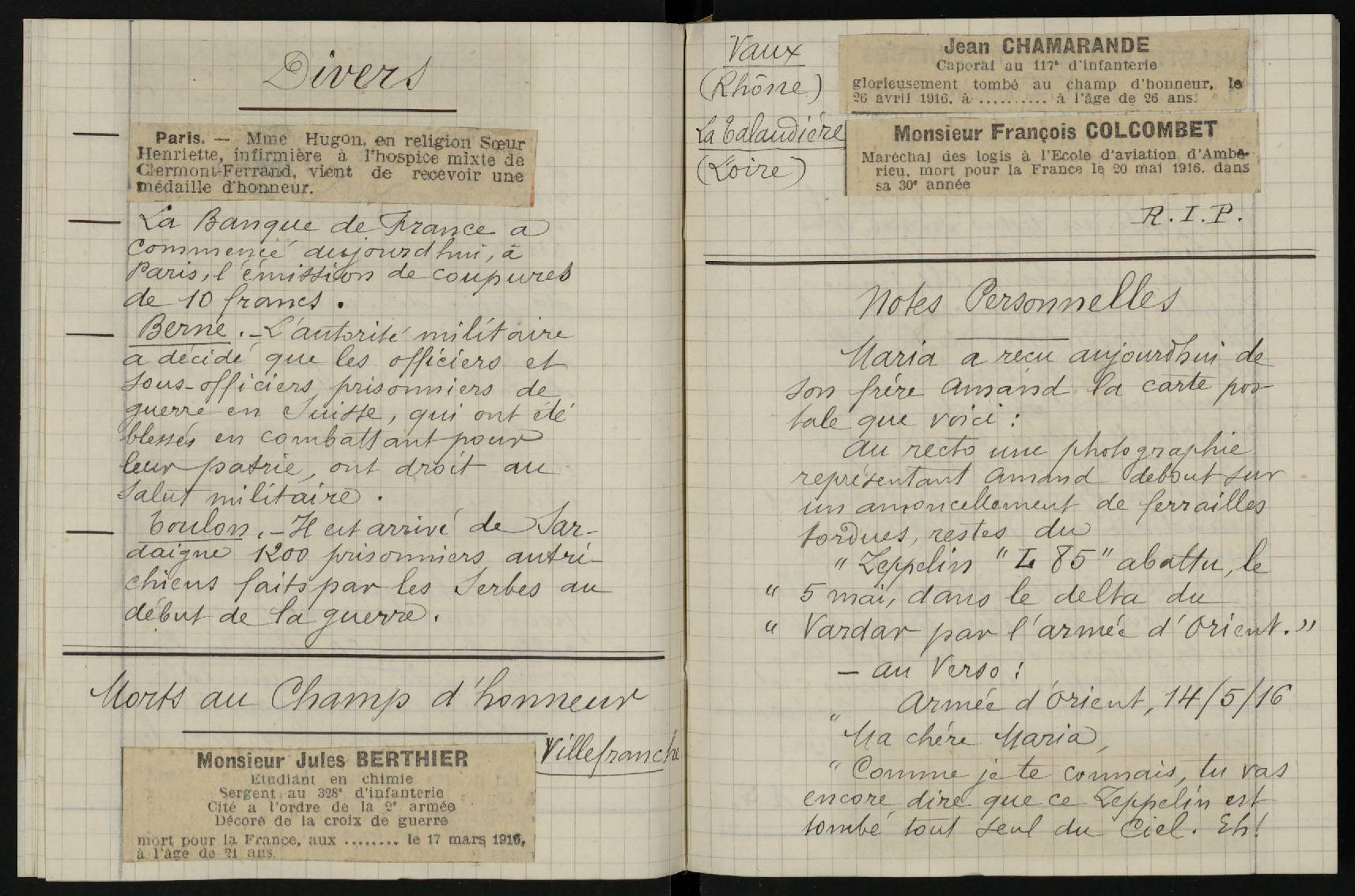 Carnet de JB Mermet, 22 mai 1916 - 253ii/108/08