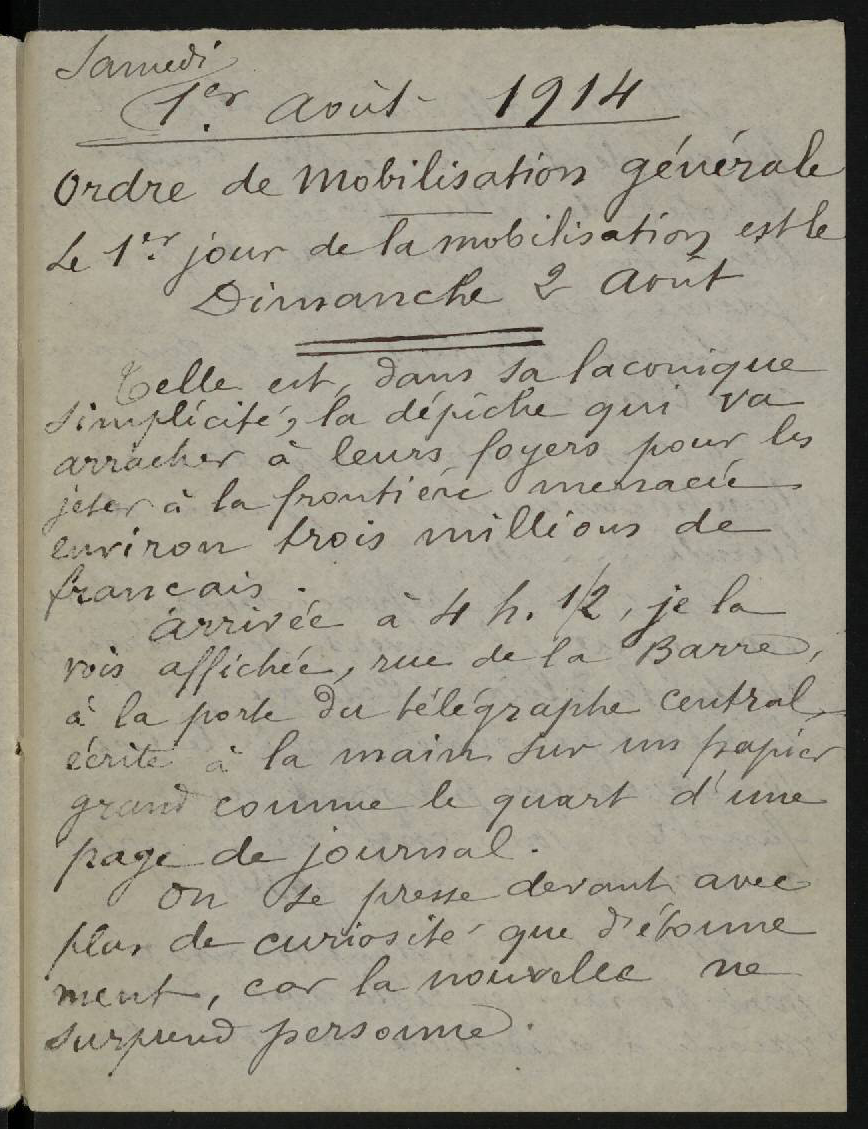 Journal de Barthélémy Mermet, 1er août 1914 - 253ii/1