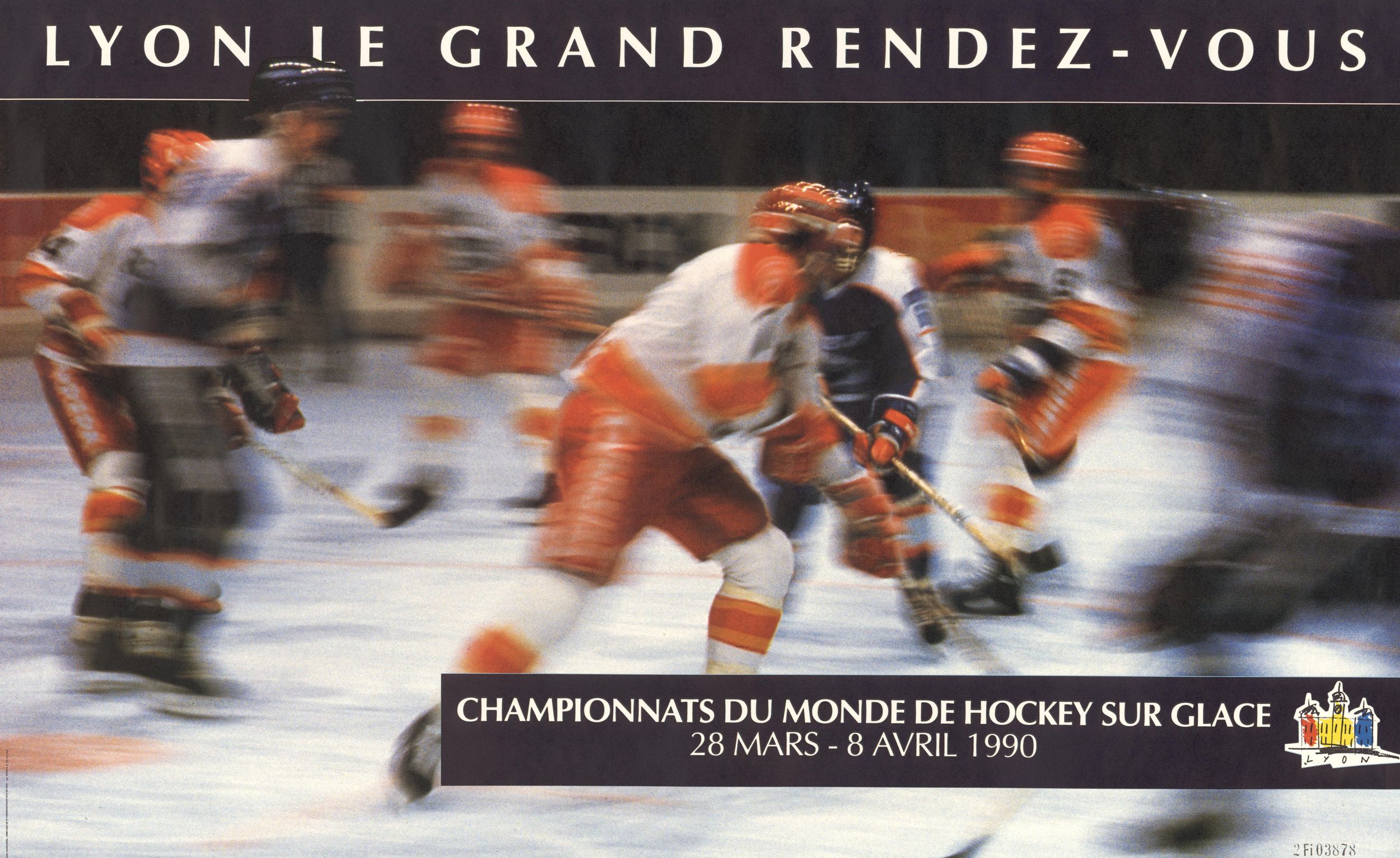 Lyon. Championnats du monde de hockey sur glace, 28 mars-8 avril 1990 : affiche couleur (1990, cote 2FI/3878)