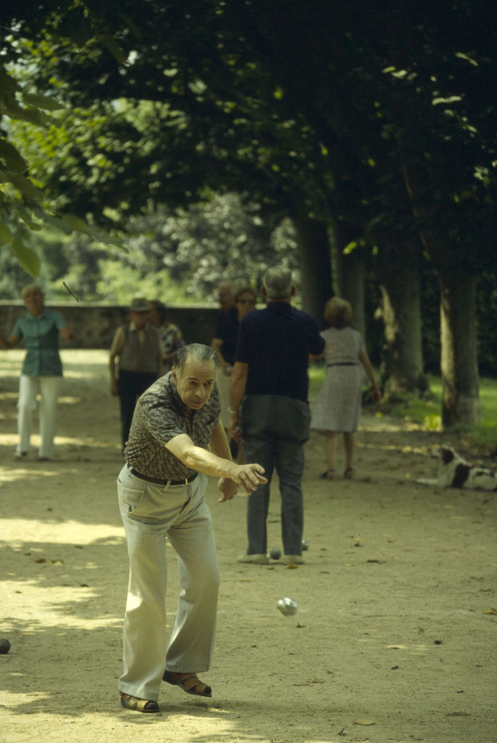 Activités de personnes âgées dans des maisons de retraite - Jeu de boule : photographie couleur (1980, cote 1518WP/131)