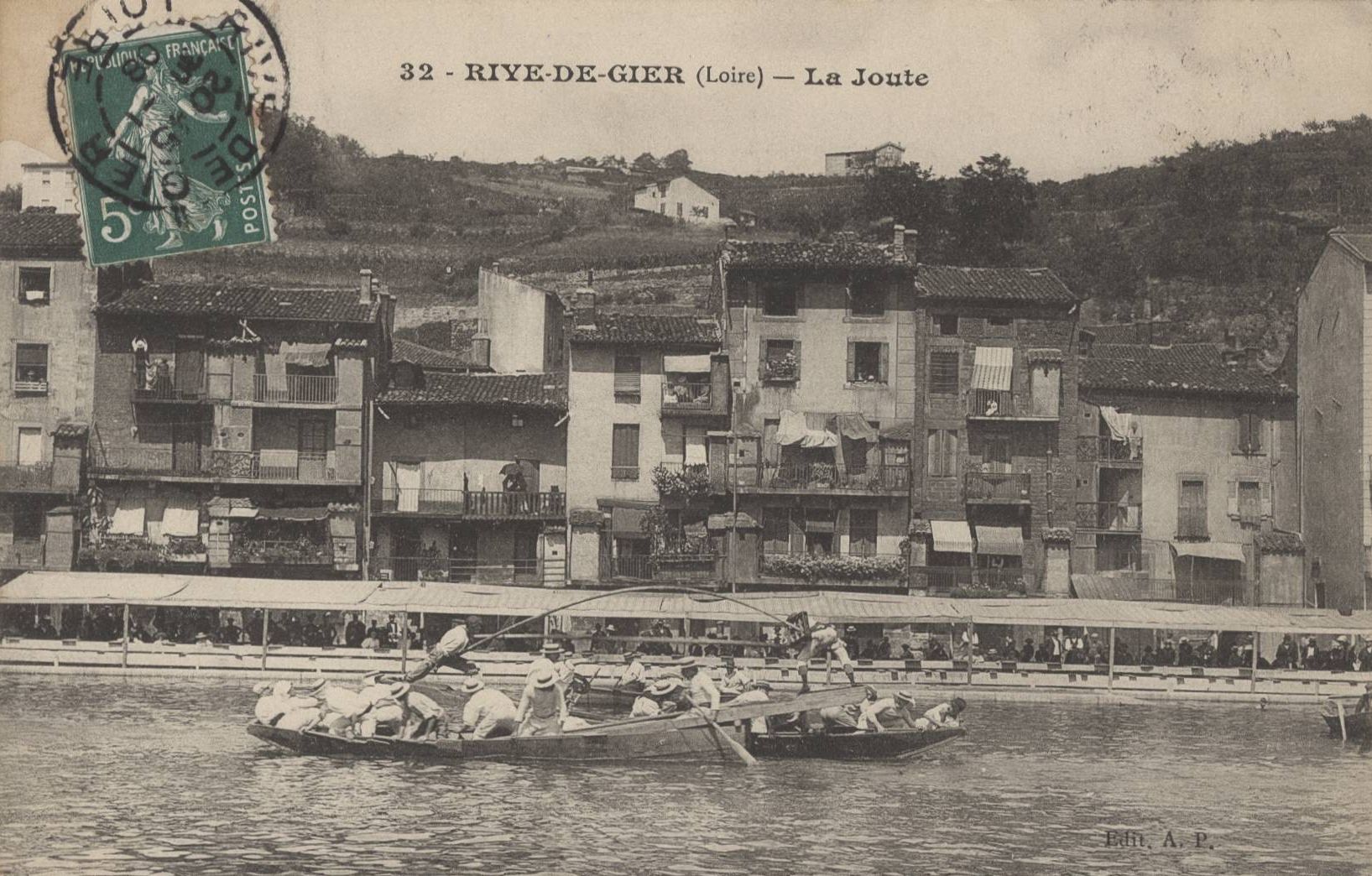 Rive-de-Gier (Loire) - La joute : carte postale NB (vers 1908, cote 4FI_3804)