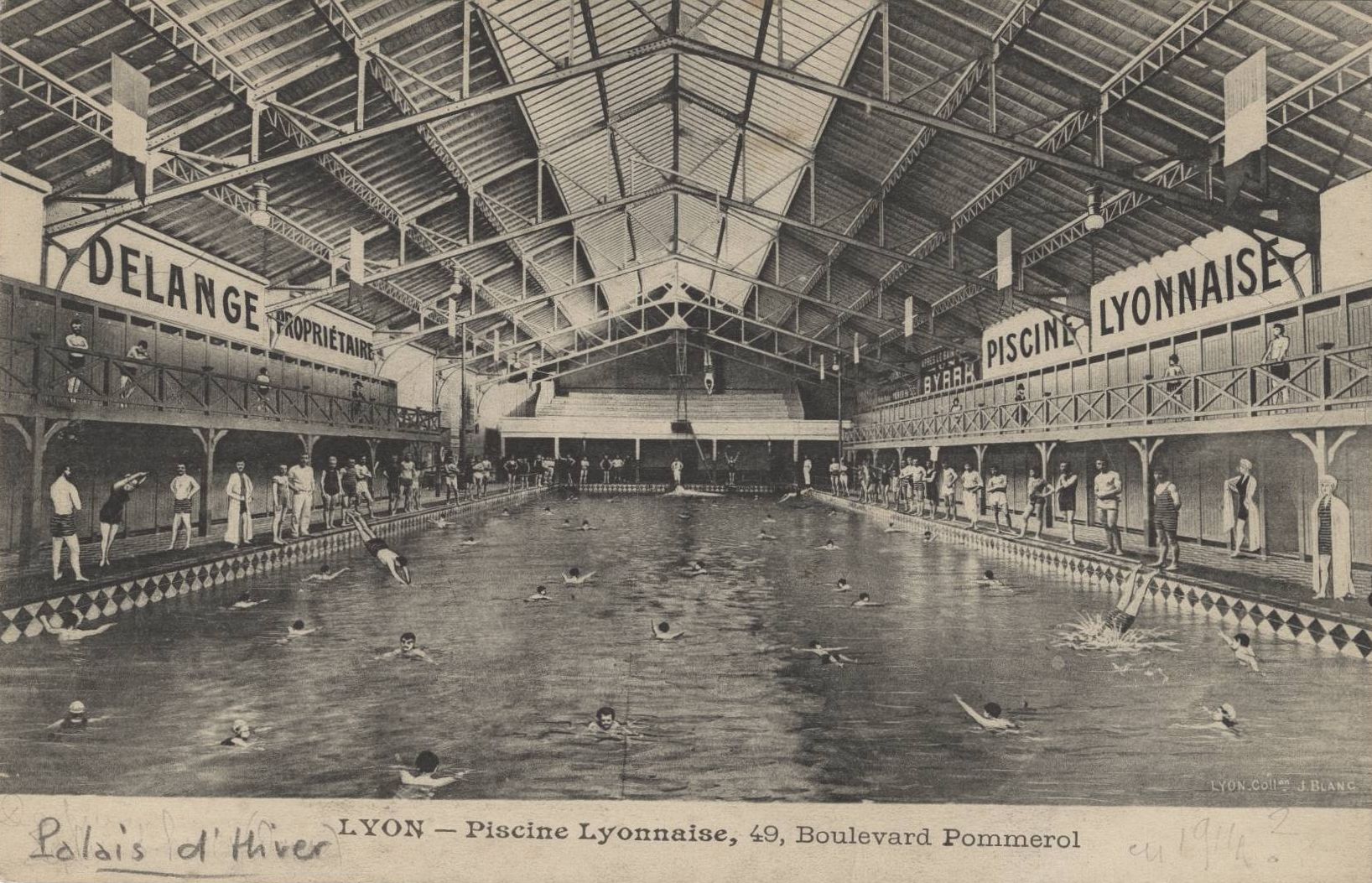 Lyon - Piscine lyonnaise, 49 boulevard Pommerol : carte postale NB (vers 1910, cote 4FI_3835)