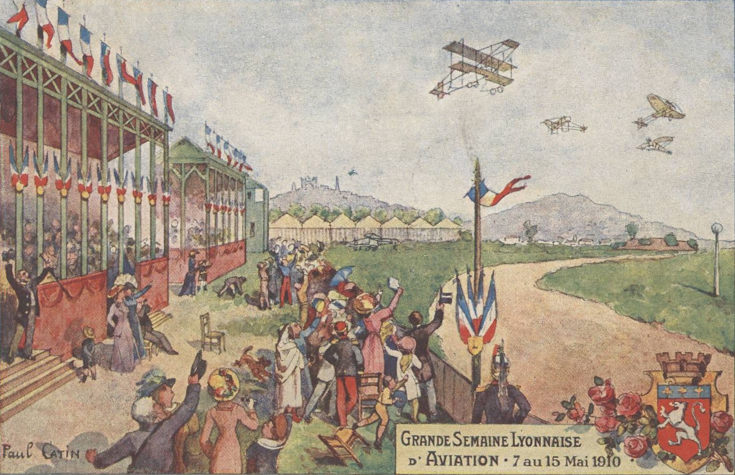 Grande semaine lyonnaise d'aviation, 7 au 15 mai 1910 : carte postale couleur (1910, cote 4FI_4280)