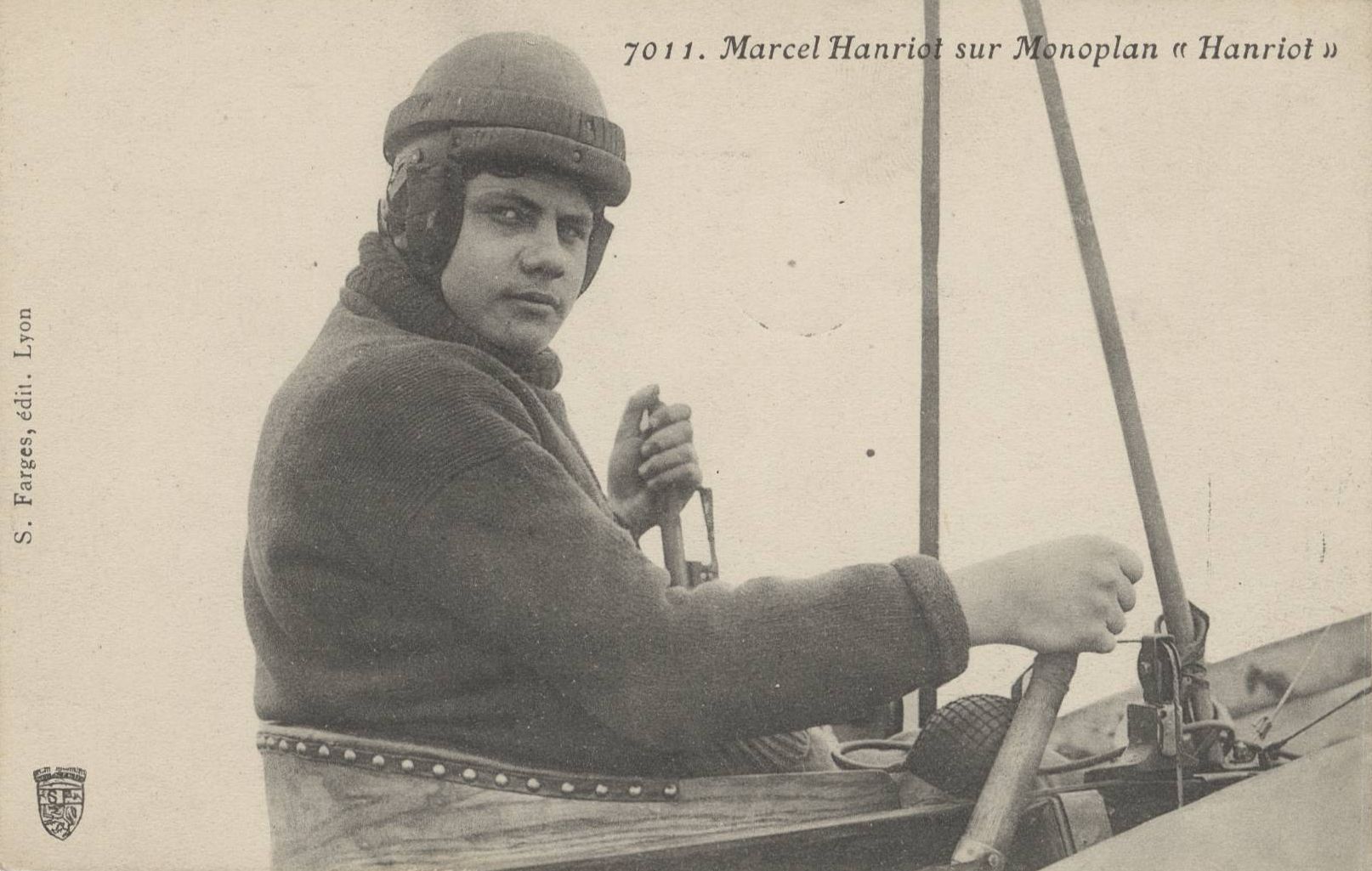 Marcel Hanriot sur monoplan Hanriot : carte postale NB (1910, cote 4FI_4330)