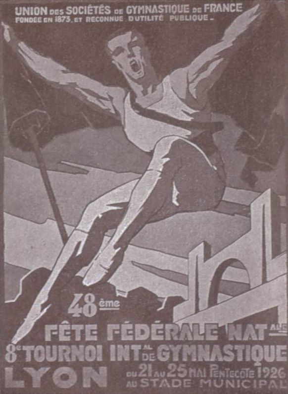 48e fête fédérale nationale - VIIIe tournoi international de gymnastique. Pentecôte 1926 Lyon. Stade municipal : carte postale NB (1926, cote 4FI_5382)