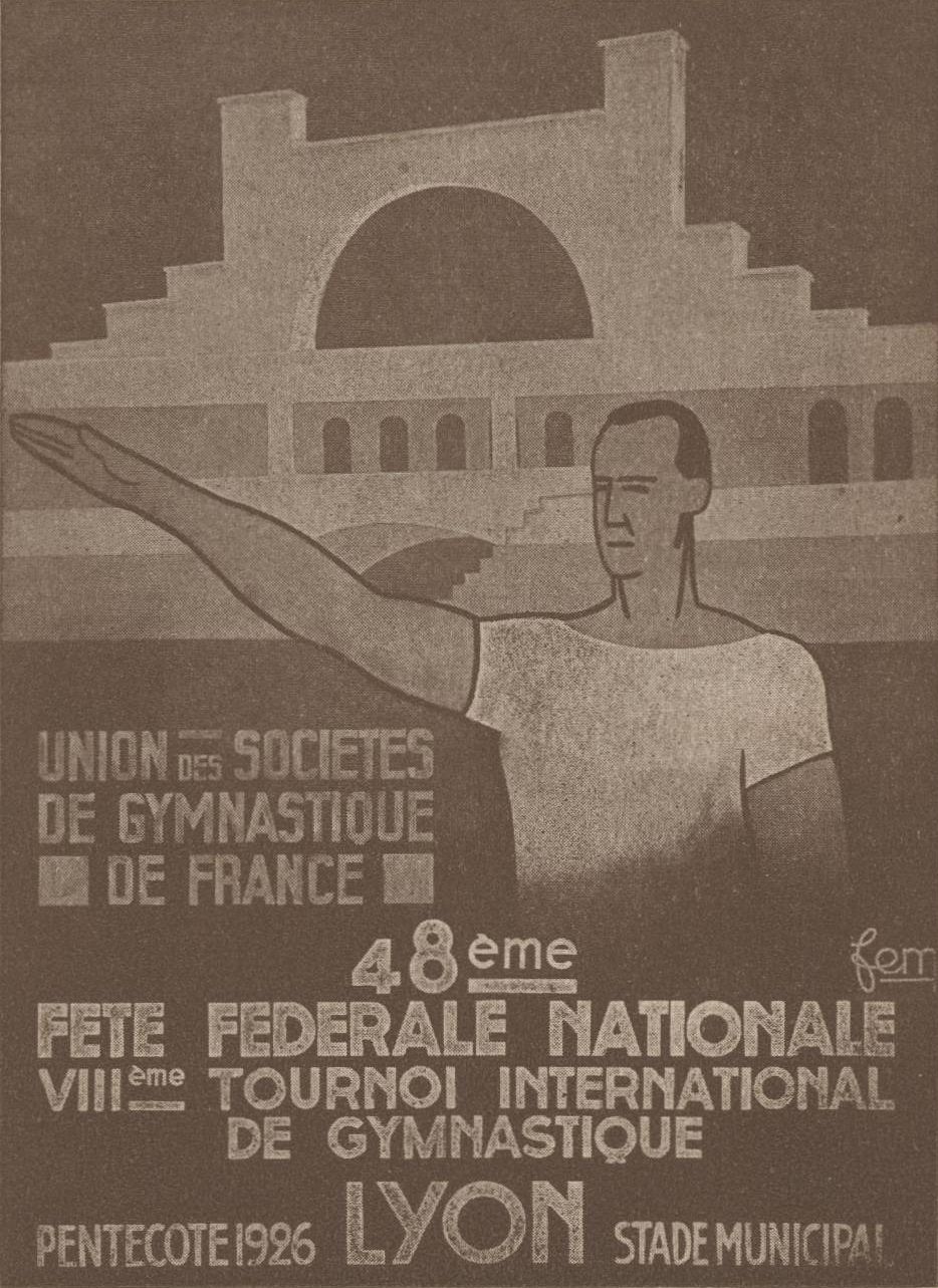 48e fête fédérale nationale - VIIIe tournoi international de gymnastique. Pentecôte 1926 Lyon. Stade municipal : carte postale NB (1926, cote 4FI_5383)