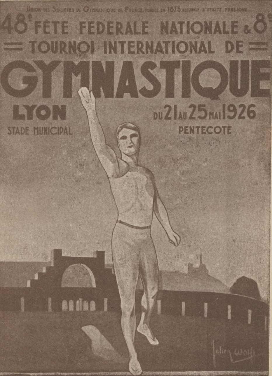 48e fête fédérale nationale - VIIIe tournoi international de gymnastique. Pentecôte 1926 Lyon. Stade municipal : carte postale NB (1926, cote 4FI_5384)