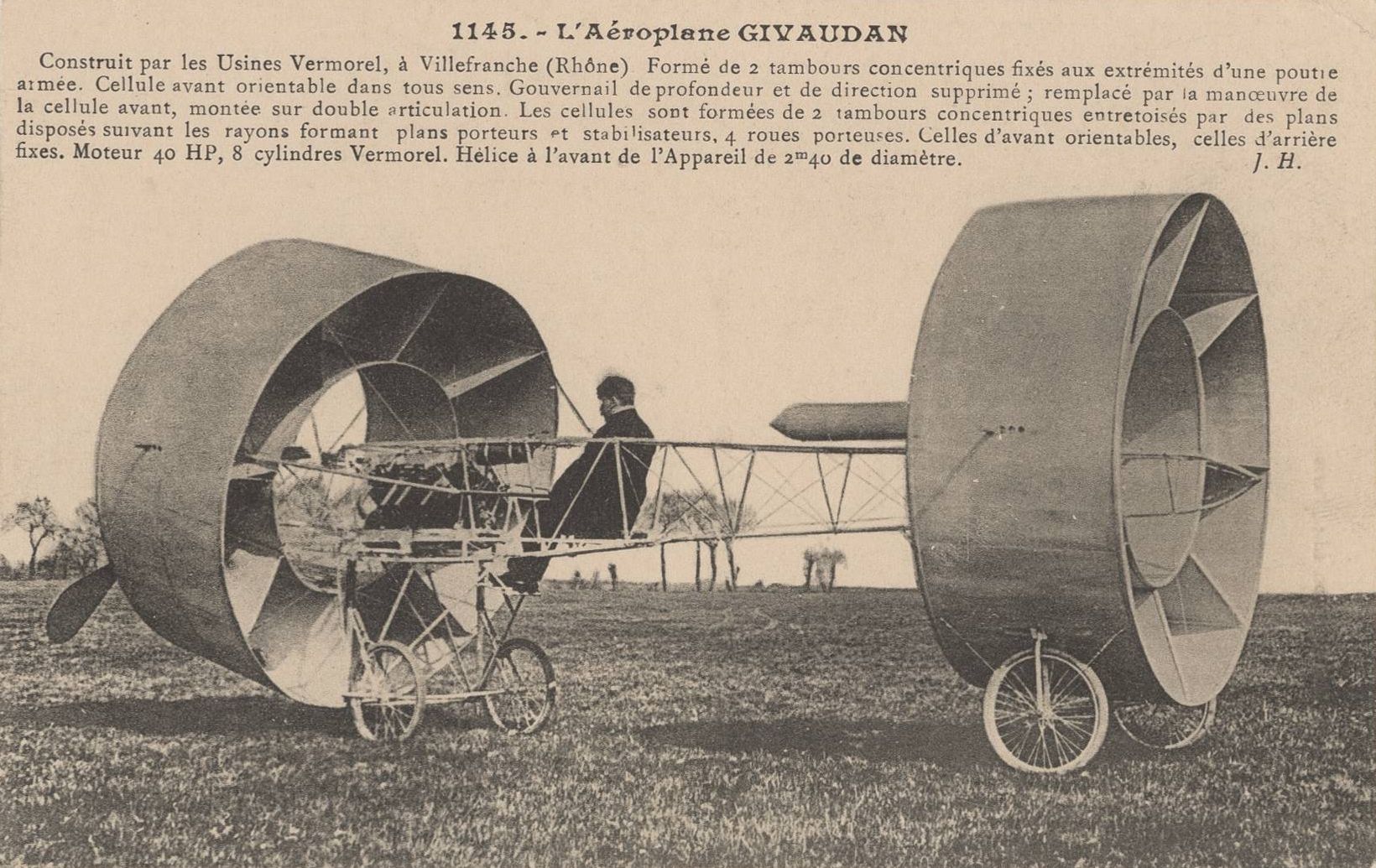 L'aéroplane Givaudan : carte postale NB (1910, cote 4FI_12292)