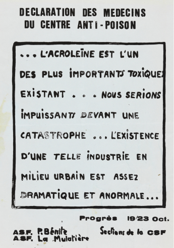 Dénonciation de l’acroléine à Pierre-Bénite ; Reproduction de tract Archives municipales de Lyon, 270II/12