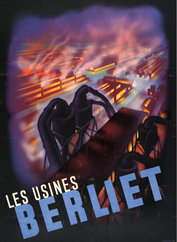 Les usines Berliet ; Affiche imprimée par Draeger, Paris, 1938-1939 Archives municipales de Lyon, 26FI/5