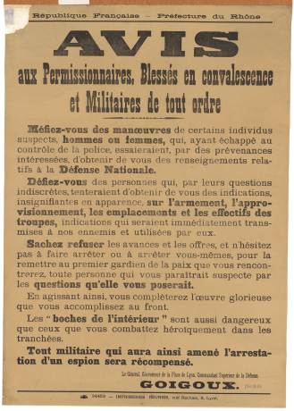 Avis aux permissionnaires, blessés en convalescence et militaires de tout ordre, relatif au secret militaire - 2FI/1678