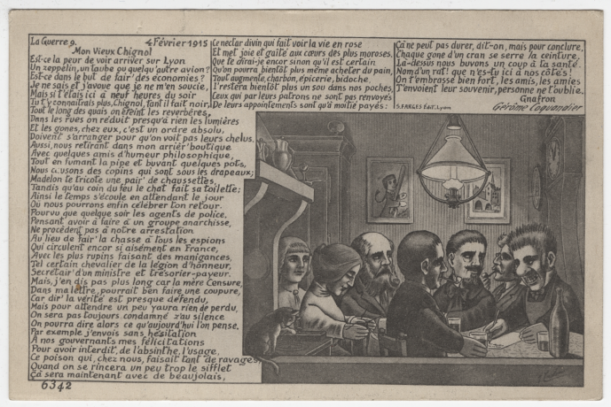 La guerre 9 : extinction des feux Illustration et texte de Jean Coulon (alias Gérôme Coquandier) 4 février 1915, carte postale éditions S. Farges, série Guignole et la guerre - 4fi/4913