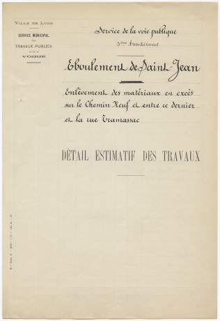 Devis estimatif pour la reconstruction du mur de soutènement, sans date. 937 WP 1